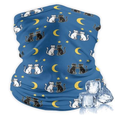 SEBNATAL Neck Gaiter Scarf for Skiing Hiking Motorcycle, Wristband Easy to Carry, Washable Black And White Cat Moon Stars Face Mask for Men Women
