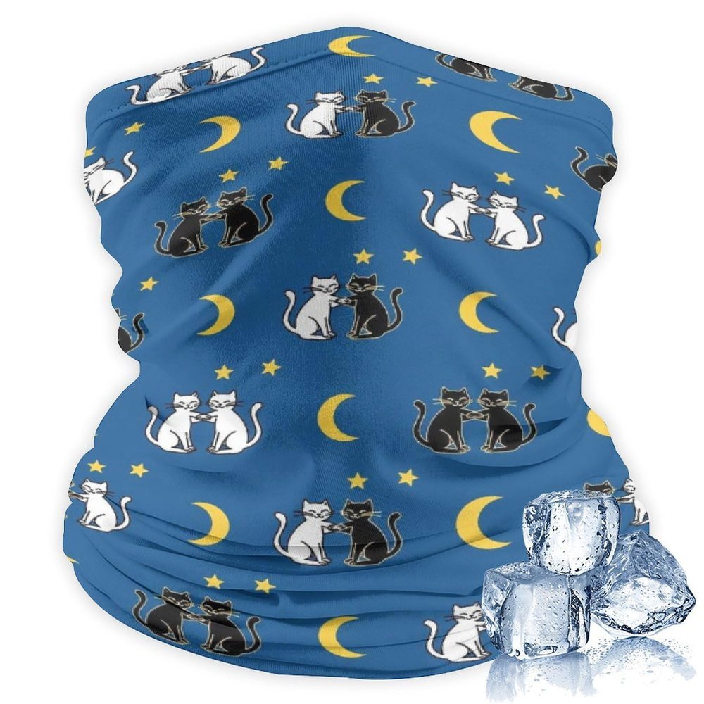 SEBNATAL Neck Gaiter Scarf for Skiing Hiking Motorcycle, Wristband Easy to Carry, Washable Black And White Cat Moon Stars Face Mask for Men Women