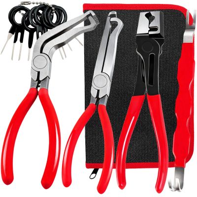 4 PCS Electrical Disconnect Pliers Set, Automotive Removal Tool and Connector Separator for Fuel Line, Sensors, Wiring & Coils. Hose Clamp Pliers Plug Release tool and Cars Terminal Pin
