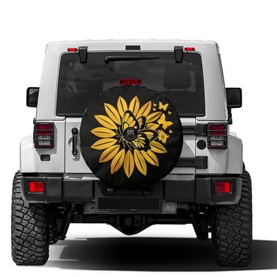Foruidea Yellow Butterfly Sunflower Spare Tire Cover with Backup Camera Hole Wheel Tire Cover Fit Trailer, RV, SUV and Many Vehicle 17inch