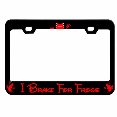 I Brake for Frogs Style Car Metal License Plate Frame Personalized/Car Accessories Car Tag Holder Cover (Black/Red)
