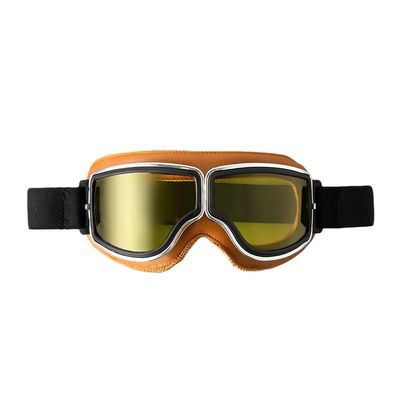 YMTSGEQ Foldable Retro Pilot Motorcycle Goggles - Half Helmet Compatible Design for Men & Women with Wind & Dust Protection (Brown, Yellow)