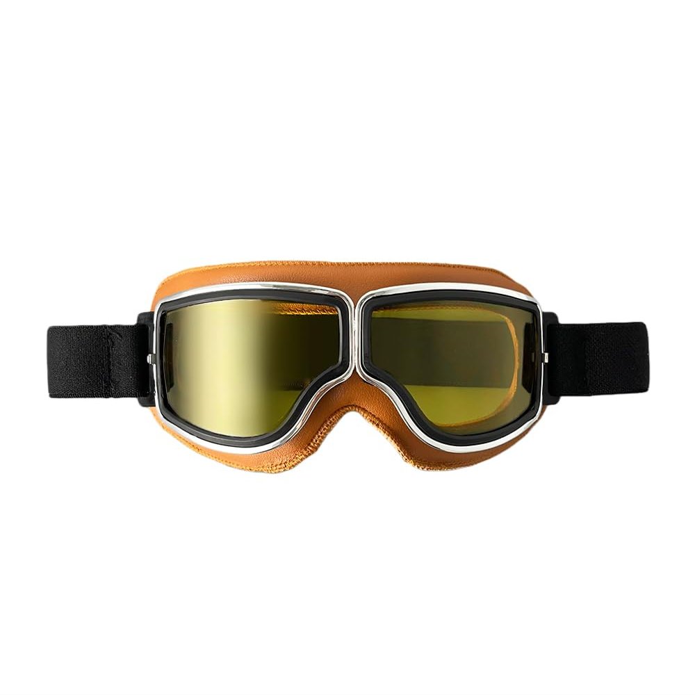YMTSGEQ Foldable Retro Pilot Motorcycle Goggles - Half Helmet Compatible Design for Men & Women with Wind & Dust Protection (Brown, Yellow)