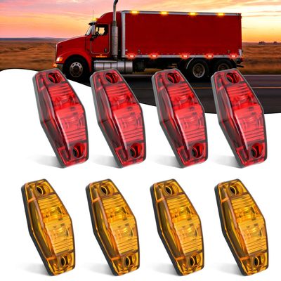 Nilight 2.5 Inch Oval Side Marker Clearance Light 2 LED 4 Amber & 4 Red 80LM High Lumen Waterproof Surface Mount 12V Direct Wire for Truck Trailer Boat RV Semi
