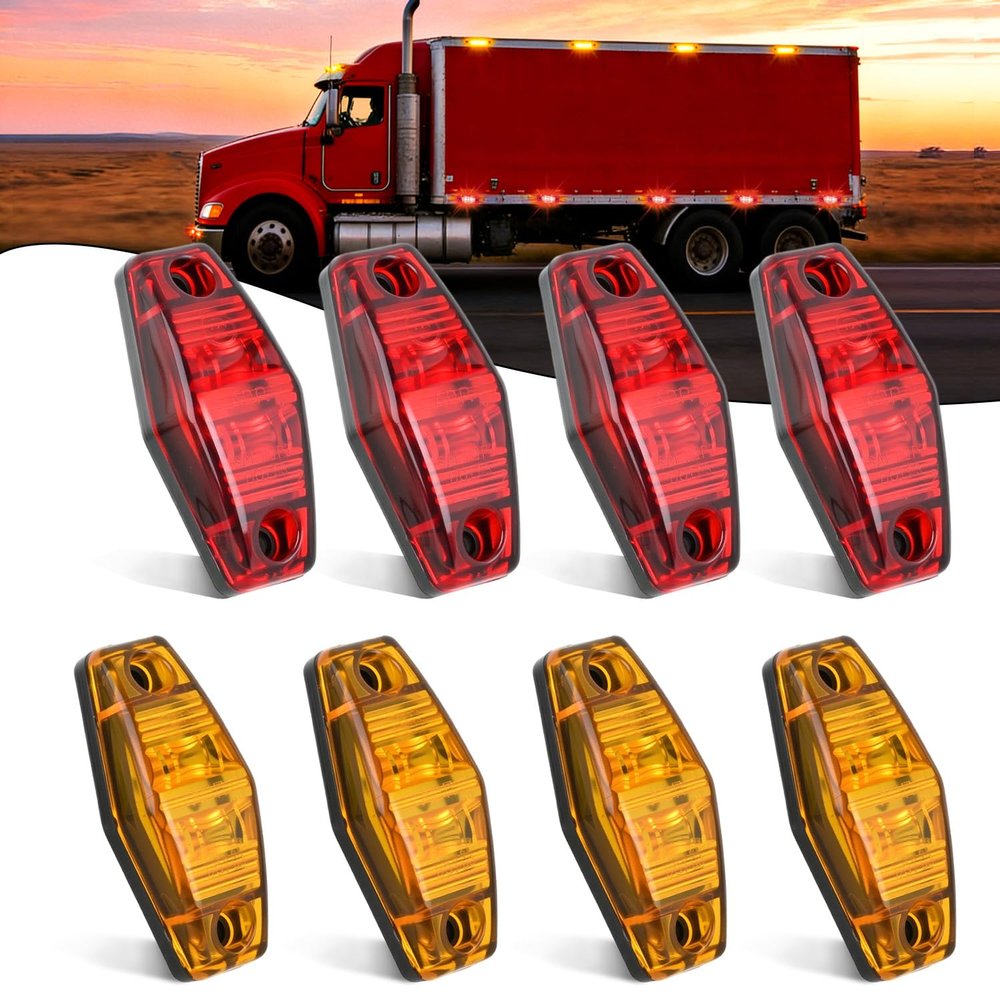 Nilight 2.5 Inch Oval Side Marker Clearance Light 2 LED 4 Amber & 4 Red 80LM High Lumen Waterproof Surface Mount 12V Direct Wire for Truck Trailer Boat RV Semi
