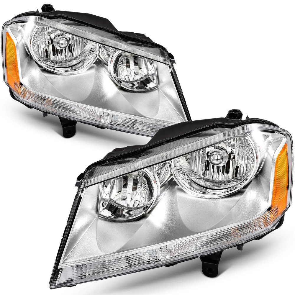 ALEGE Headlight Assembly Compatible with Dodge Avenger 3.6L 2011-2014 for Dodge Avenger 3.5L 2008-2010 for Dodge Avenger 2.7L 2008-2010 Chrome Amber 20907800