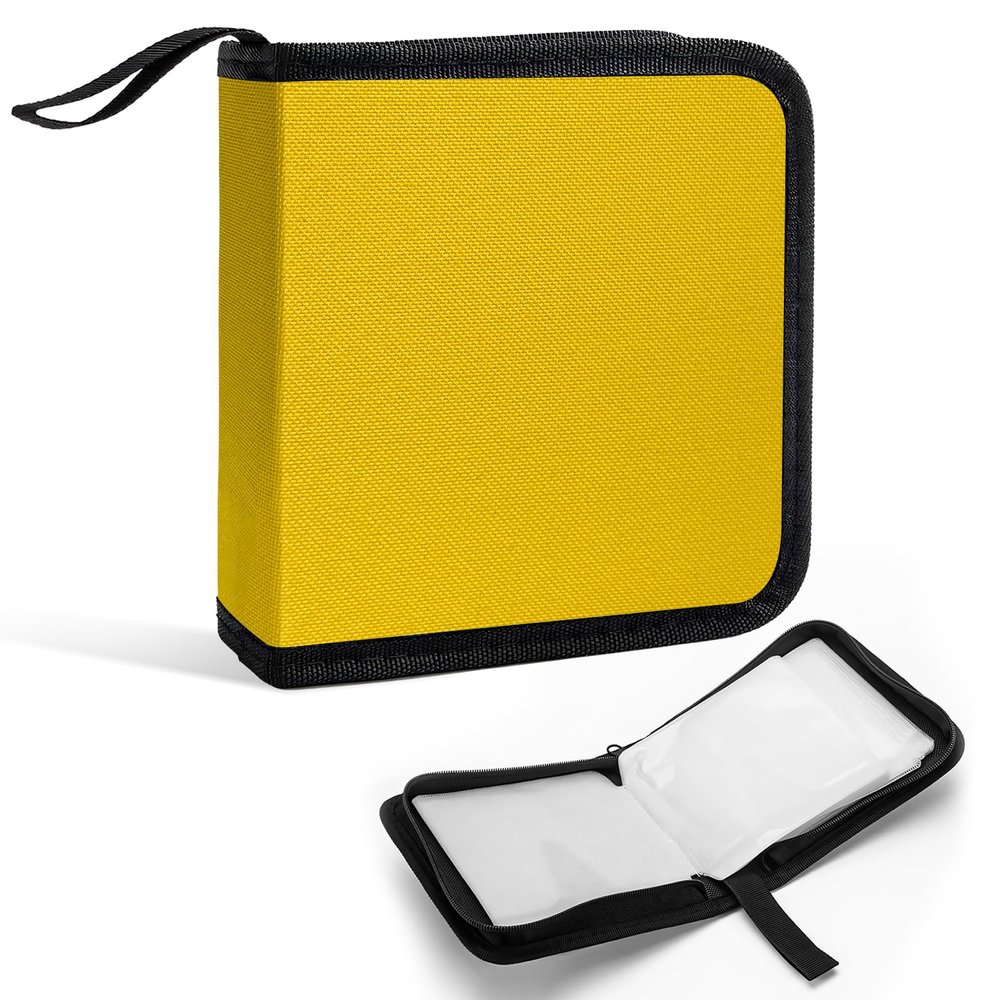 Fkewp Car CD Case, 40 Capacity CD Storage Binder Wallet Zipper Protective Case, Portable Automotive DVD Disc Storage Organizer for Home Travel Office, Universal Car Accessories (Yellow)