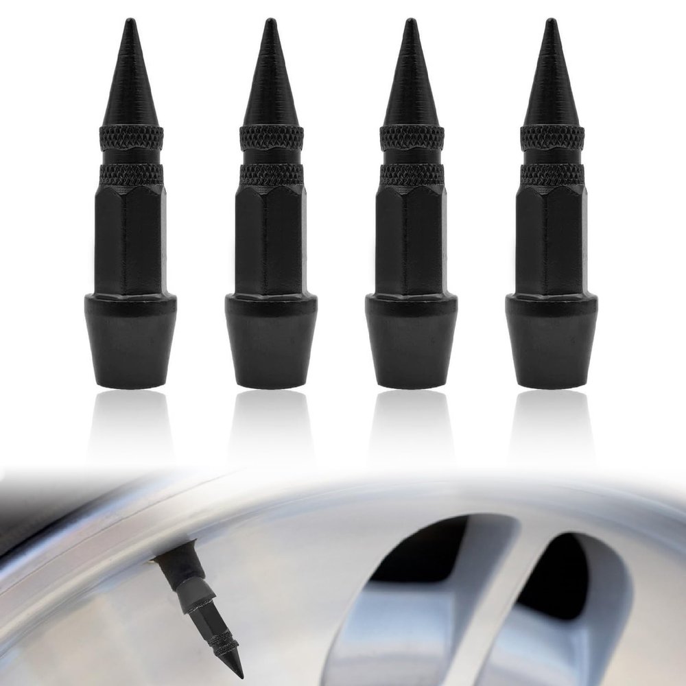 4PCS Spiked Aluminum Tire Valve Stem Caps, Universal Dustproof Heavy Duty Tire Caps Valve Stem Covers, Fit for Cars/SUVs/Trucks/Bikes/Motorcycles (45MM-Black)