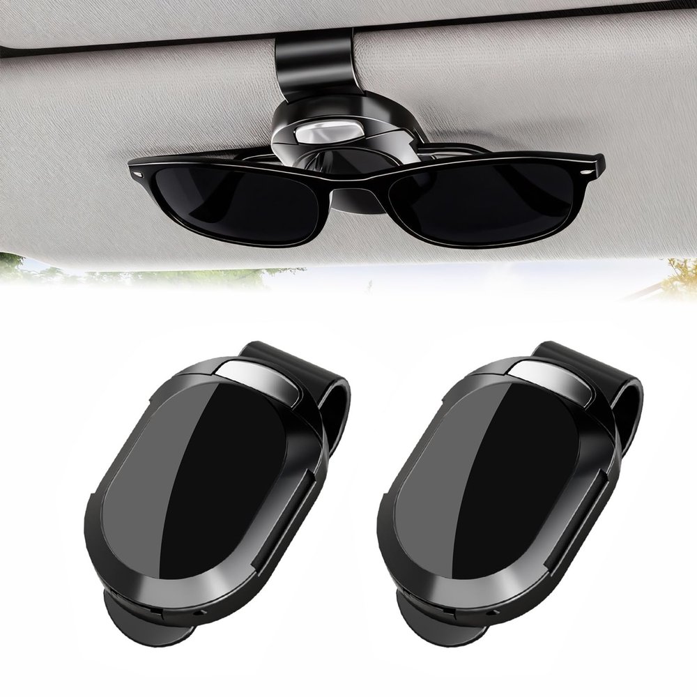 FortiyParts 2 Pack Car Visor Sunglasses Holder Universal Anti-Scratch Clip with One-Hand Operation, Secure & Easy-Access Storage for Sunglasses, Car Visor Accessories Gadgets (Black)