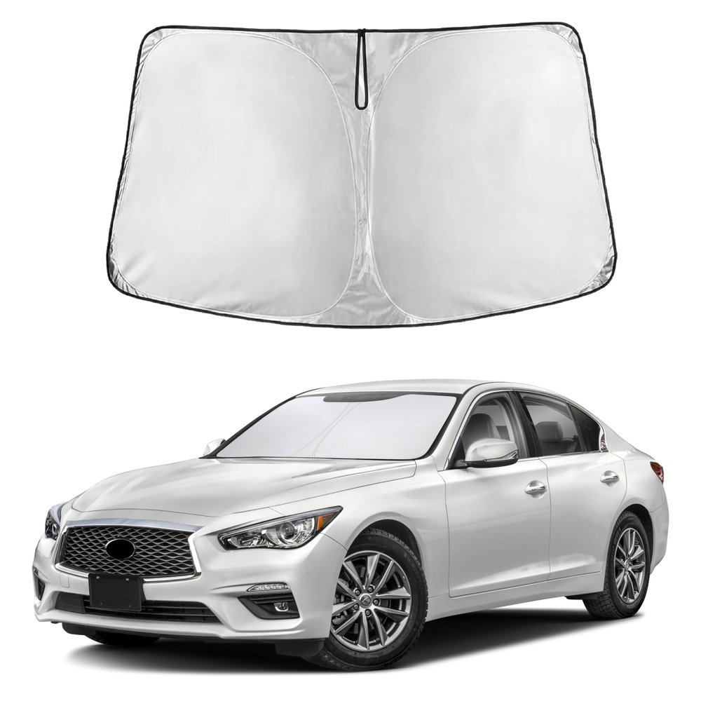 EcoNour Windshield Sun Shade Compatible for Infiniti Q50 20142024 | Sedan Front Window Sunshade | Foldable Sun Visor Shield | UV & Heat Blocking Protection