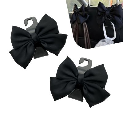 Icyfond 2PCS Car Seat Headrest Hooks, Cute Large Bow Car Seat Headrest Hook Hanger for Purse Bag, Auto Rear Seats Storage Hooks, Purse Hook Hanger Interior Decor, Universal for Most Cars(Black)
