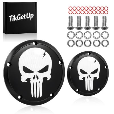 TIKGETUP Skull Clutch/Derby Timer and Points Covers for Harley Twin Cam 1999-2015 Dyna Softail Touring Road King Electra Glide Street Glide Road Glide Tri Glide,Black