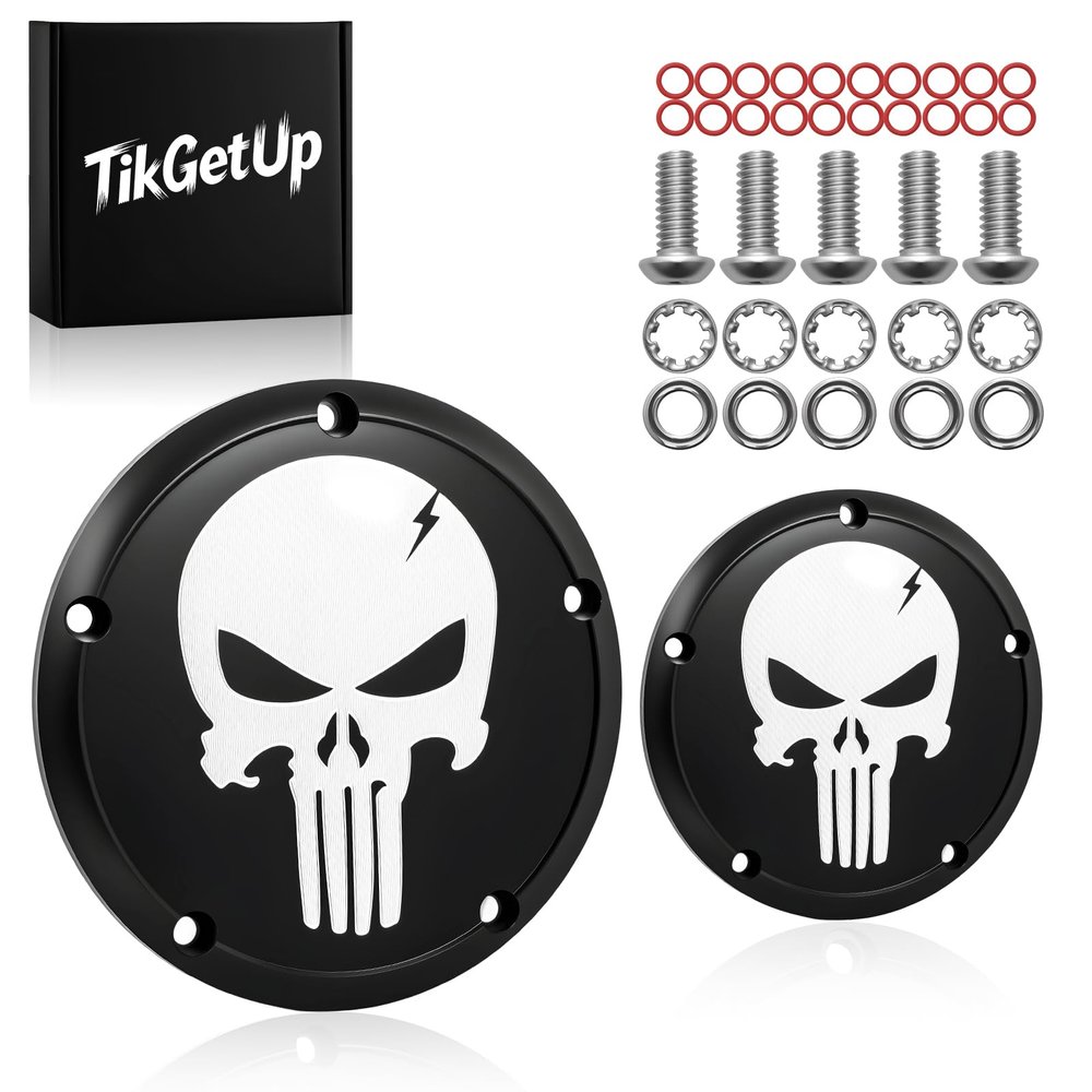 TIKGETUP Skull Clutch/Derby Timer and Points Covers for Harley Twin Cam 1999-2015 Dyna Softail Touring Road King Electra Glide Street Glide Road Glide Tri Glide,Black