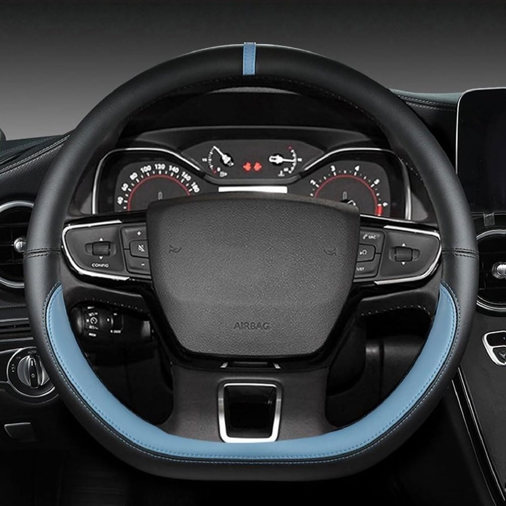 Car Steering Wheel Cover for Fiat 500 C 2015-2025, Leather Steering Wheel Protector Cover Breathable Anti Slip Grip Accessories,C/Blue