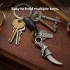 SURANBULI Bull Head Skull Leather Keychain, Antique Brass Bronze Key Ring, Cool Unique Backpack Pendant Gift for Men view 3