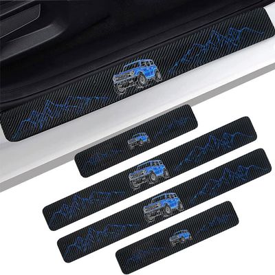 4PCS Carbon Fiber Door Sill Protectors Front/Rear Anti-Scratch Entry Guard (Door-Blue)