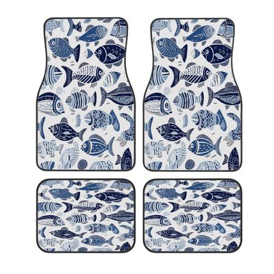 Myfsucce Car Mats Full Set - Sea Ocean Fish Print Polyester Floor Mats for Cars, Non-Slip Backing, Universal Fit for Sedans, Trucks, Vans