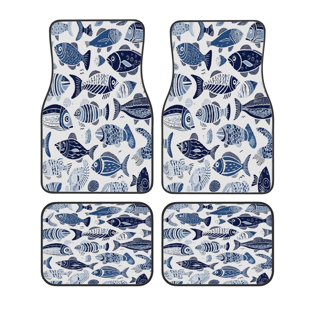 Myfsucce Car Mats Full Set - Sea Ocean Fish Print Polyester Floor Mats for Cars, Non-Slip Backing, Universal Fit for Sedans, Trucks, Vans