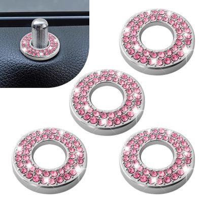 4PCS Bling Car Inner Door Lock Covers, Rhinestones Pull Rod Bolt Decoration Stickers, Bling Car Interior Accessories for Women Men, Compatible with Mercedes-Benz A/B/C/E Class GLC GLA GLK GLA (Pink)