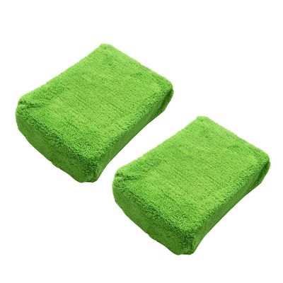 CVUTOVO Absorbent Car Wash Sponge Block 2pcs, High-Density Coral Fleece Waxing Mitts with Mesh Pocket, Auto Cleaning Tool for Detailing and Exterior Care Random Color Random Color