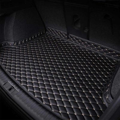 Car Leather Trunk Mat for Skoda Yeti 2014-2016 (no backrest Cup Holders), Boot Cargo Liners Protector Interior Accessories Waterproof Anti Scratch Anti Slip Pad,Black-Beige