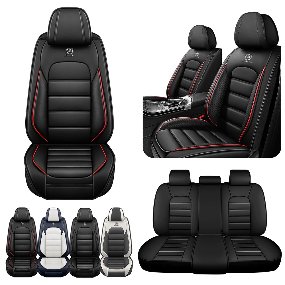 Megaseat Car Seat Covers for Toyota Sienna 2001-2026,360Full Coverage& Airbag-Safe, Nappa Leather Car Seat Covers,Waterproof&Anti-Slip Seat Covers Full Set with Storage Pockets(Black&Red)