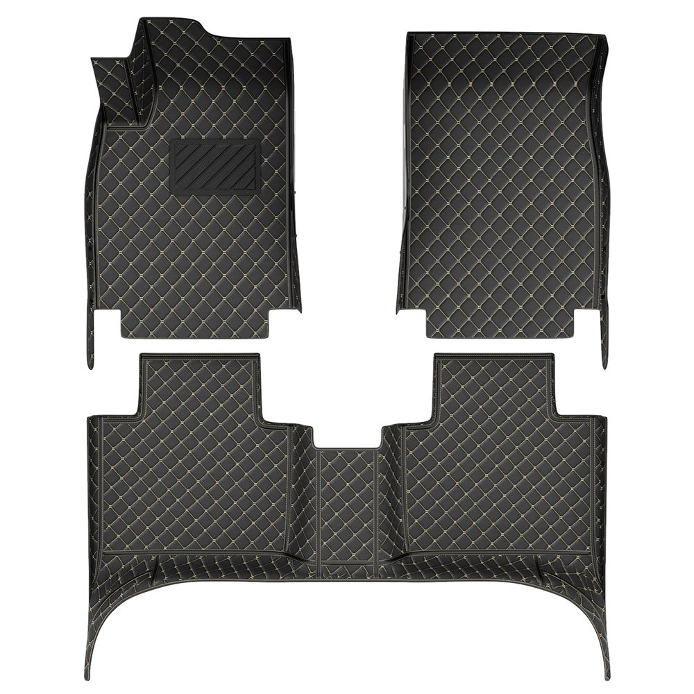 Custom Fit Floor Mats for Toyota Yaris 2014-2024,Waterproof Nappa Leather All-Weather Floor Liners, Easy to Clean Car Floor Protection Accessories (Black&Beige)
