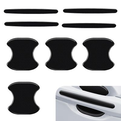 Yidcidu 8 PCS Car Door Handle Protector, Scratch-resistant Waterproof Door Handle Bowl Protective Film, Reflective Carbon Fiber Texture Decorative Sticker, Universal for Most Vehicles (Black)