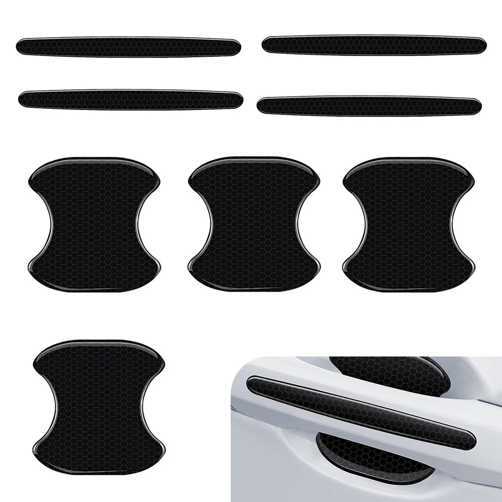 Yidcidu 8 PCS Car Door Handle Protector, Scratch-resistant Waterproof Door Handle Bowl Protective Film, Reflective Carbon Fiber Texture Decorative Sticker, Universal for Most Vehicles (Black)