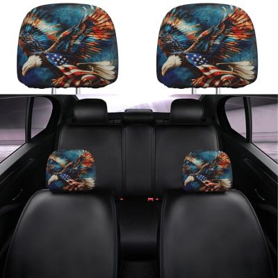 Foruidea Eagle with American Flag Car Seat Headrest Cover Set of 2 Pack Car Truck SUV Van Head Rest Protector Covers Universal Fit Cushion for Womens Mens