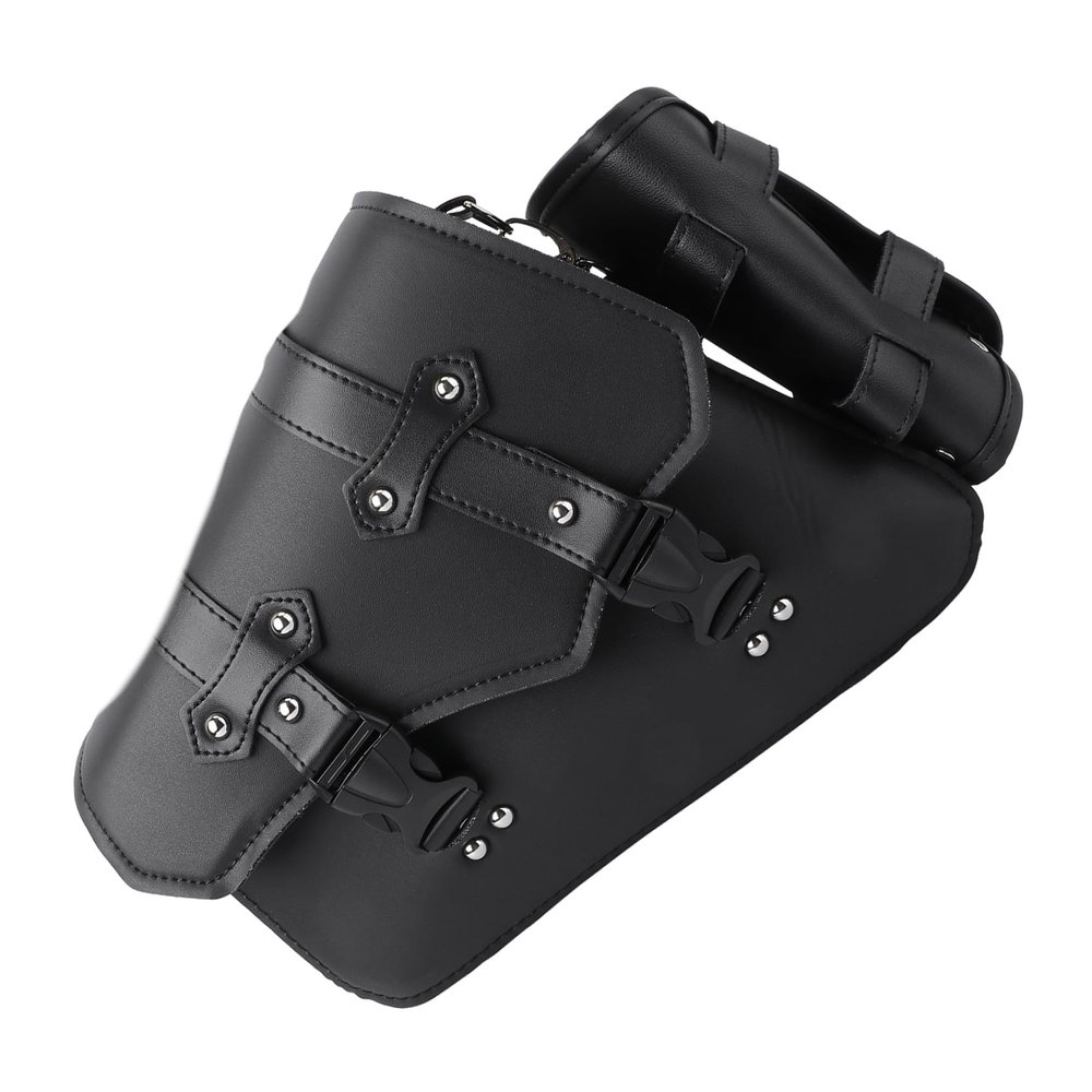 TIDTALEO Motorcycle Swingarm Bag Black PU Side Case with Quick Buckle