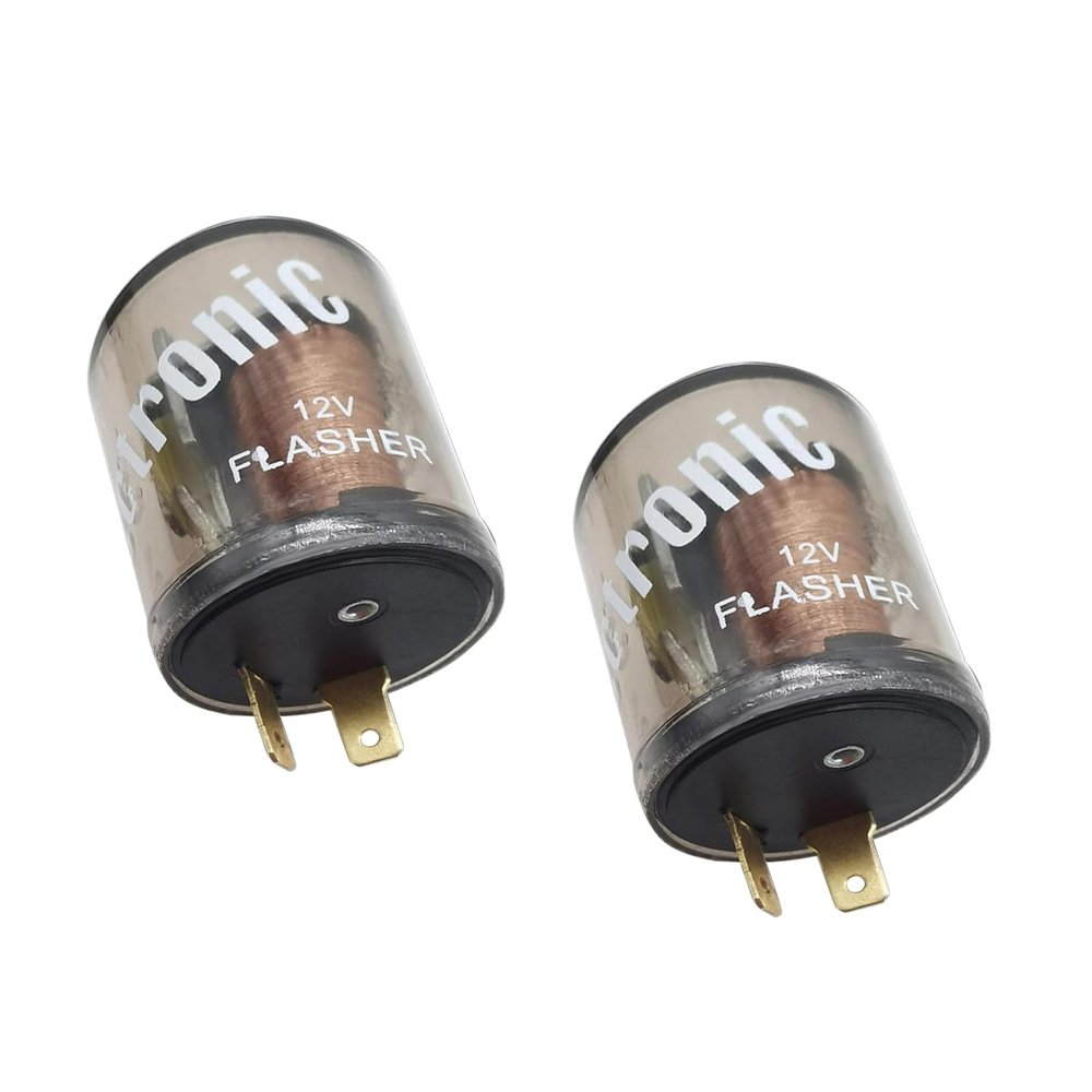 XIZAKEE 2 PCS 12V 2 Pin Electronic Flasher Relay, 20A Round Shell Fast Flasher Relay, Universal Heavy Duty Incandescent Bulbs Fast Flash Socket Kit, for Most Cars Motorcycles (Transparent)