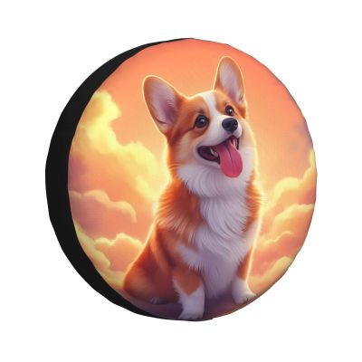 Fuzquwu Sunset Cloud Corgi Pattern Spare Tire Cover for Rv Trailer, Waterproof Leather Wheel Cover,Camper Spare Tire Cover Fit for Wrangler Rv SUV Truck