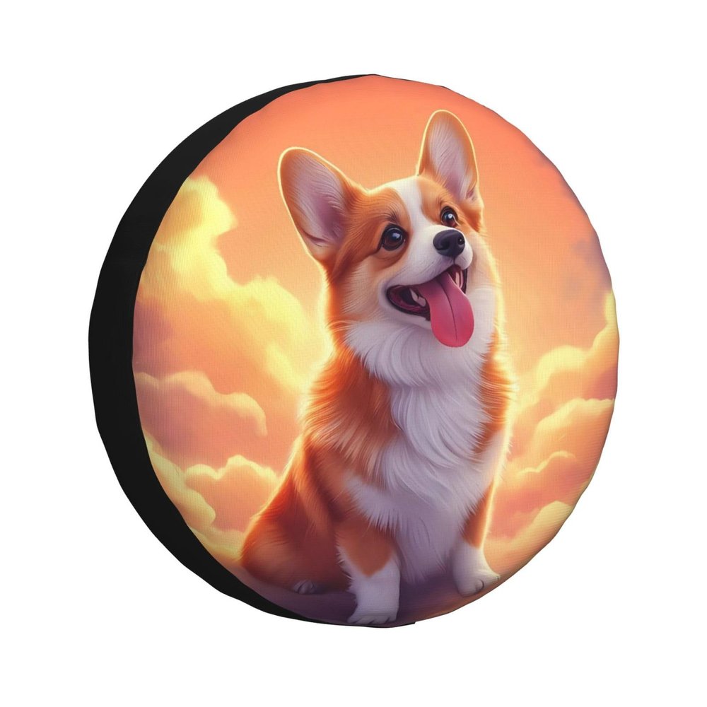 Fuzquwu Sunset Cloud Corgi Pattern Spare Tire Cover for Rv Trailer, Waterproof Leather Wheel Cover,Camper Spare Tire Cover Fit for Wrangler Rv SUV Truck