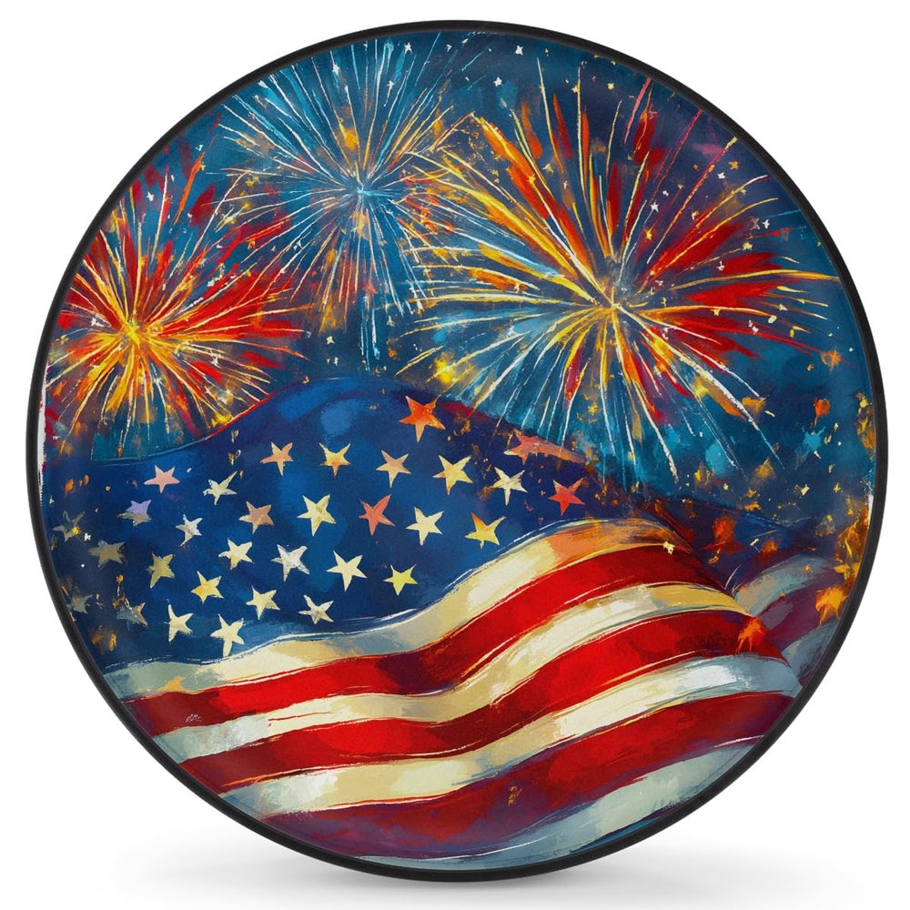 Fireworks American Flag Spare Tire Cover Wheel Protector Waterproof Dust-Proof Wheel Covers Universal Wheel Tire Protectors for Cars,Travel Trailer RV,Truck, SUV, Camper