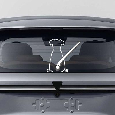 JYIS Cute Dog Rear Windshield Wiper Sticker, White Waterproof Vinyl Decal with Wagging Tail Effect, Funny Dog Self-Adhesive Windshield Decal Car Decoration for Most Cars, Laptop (Style B)