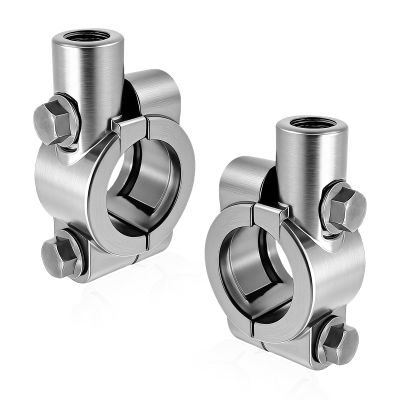 Fkewp 2 PCS Motorcycle Handlebar Mirror Mount Holder, 8mm Thread Mirror Clamp Adaptor Fits 7/8" Handlebar, Aluminum Rearview Mirrors Holder for Motorcycles ATVs Scooters Bikes (Silver)