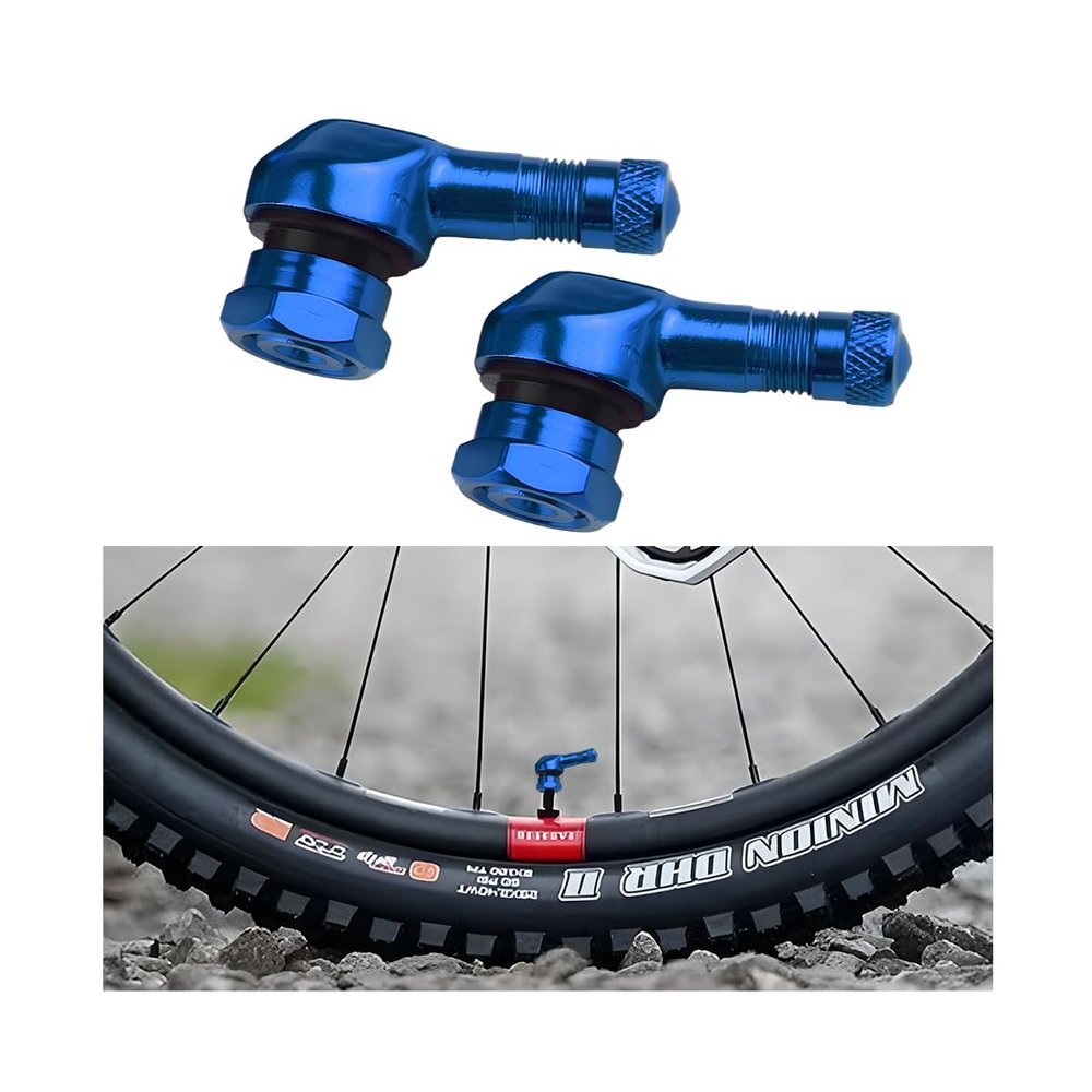BESULEN 2PCS 90 Degree Motorcycle Tire Valve Stems, CNC Aluminum Alloy Motorbike Wheel Air Stems Cover Adapter, Motocross Tire Tubeless Angle Valve, Compatible with YZF750R YZF600R FZ1 (Blue)