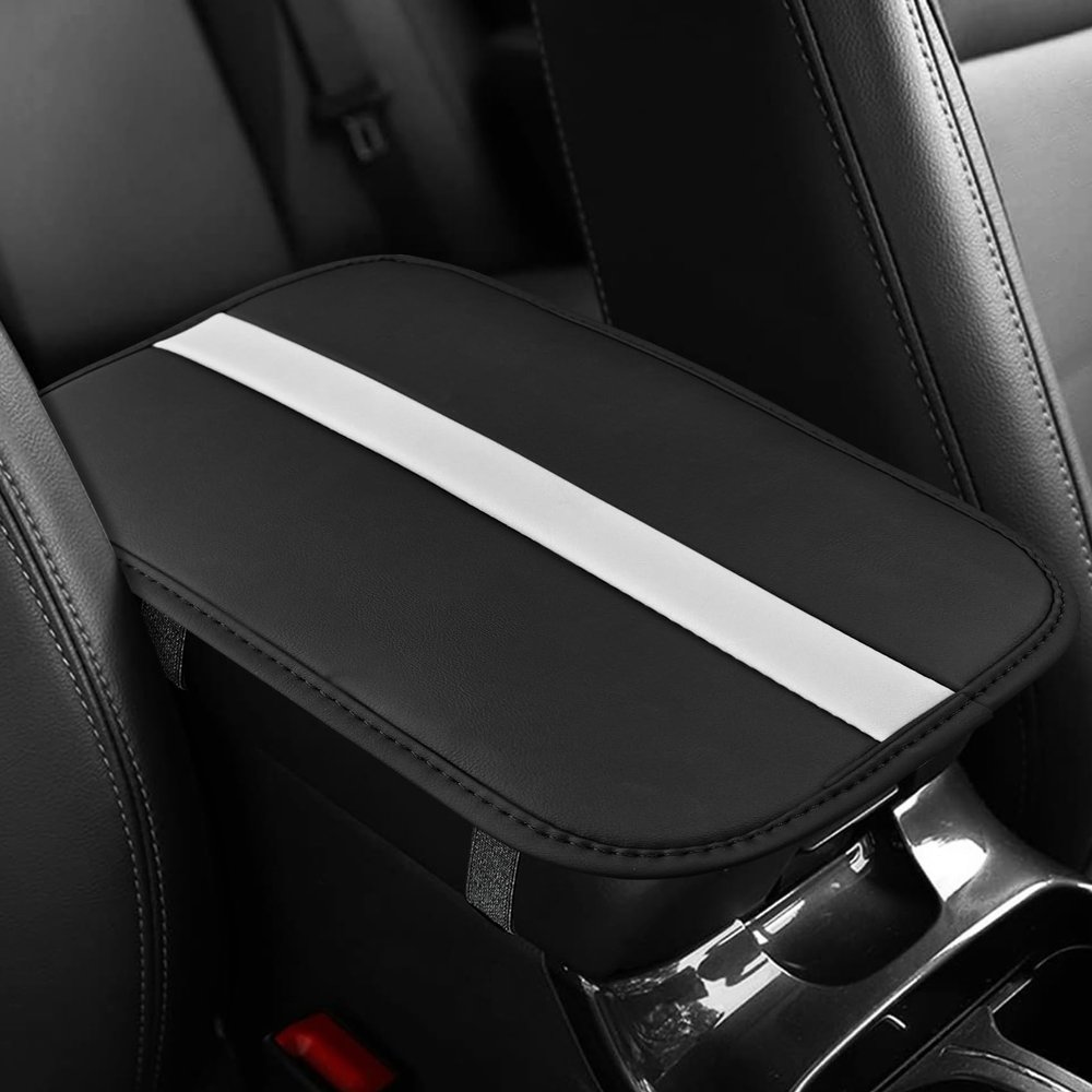 Car Center Console Cushion Pad, Universal Leather Waterproof Armrest Seat Box Cover Protector, Car Armrest Seat Box Cover Accessories Interior Protection for Most Vehicles, SUVs, Trucks, Cars (White)