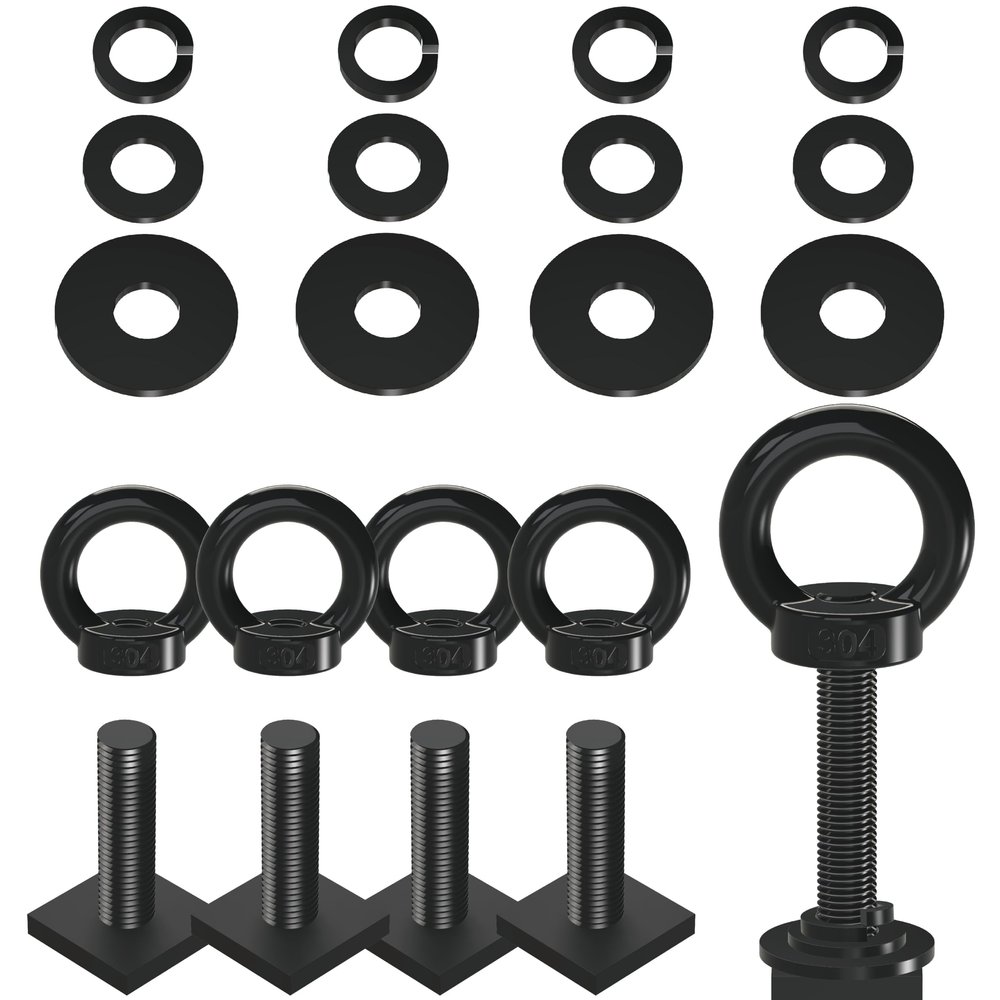 NACETURE M8 T Track Bolts Eye Bolt Tie Down Anchors, Stainless Steel 304 T Slot Hardware with Ring, Heavy Duty Roof Rack Accessories for Cargo Tie Down, Truck Bed (Black M8 50mm 4 Pack)