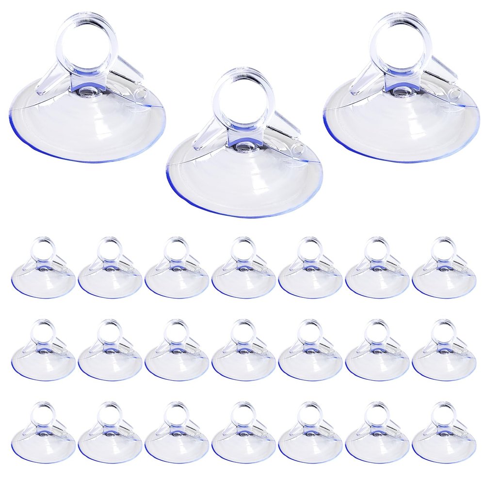Fkewp 24 PCS Car Glass Windshield Sunshade Suction Cups, Powerful Pull Ring Car Window Shade Dovetail Suckers, Multi-Purpose PVC Window Suction Cups for Vehicle Home Office (Transparent, 4.5cm)