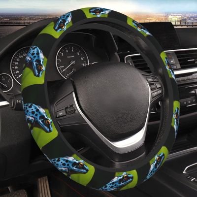 Dart Frog Blue Elastic Car Steering Wheel Cover Universal 15 Inch Stretch Automotive Steering Wheel Protector Cover Anti Slip Neoprene Novelty Cars Interior Accessory for Men Women