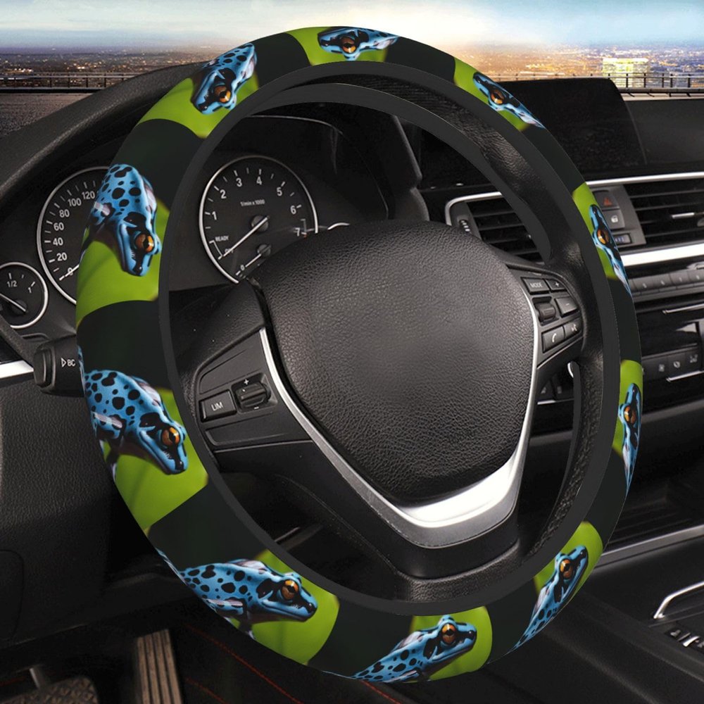 Dart Frog Blue Elastic Car Steering Wheel Cover Universal 15 Inch Stretch Automotive Steering Wheel Protector Cover Anti Slip Neoprene Novelty Cars Interior Accessory for Men Women