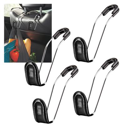 High Road Car Hooks for Purses and Bags with Faux Croc Leather - Unbreakable Car Seat Hooks for Large Purse Straps and Bags up to 40 lbs - Secure Attachment Fits All Metal Headrest Hook Posts, 4-Pack