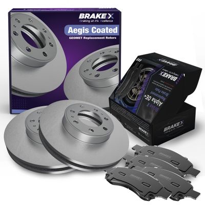 Brake X Rear Brake Pads and Rotors Kit replacement for 2011 INFINITI M45 | AEGIS GEOMET Coated Rotors and Alpha Ceramic Brake Pads
