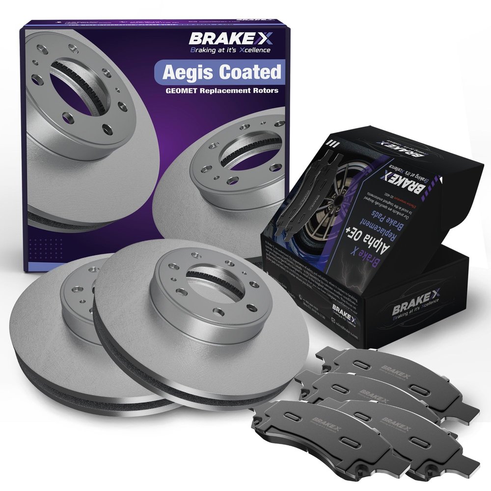 Brake X Rear Brake Pads and Rotors Kit replacement for 2011 INFINITI M45 | AEGIS GEOMET Coated Rotors and Alpha Ceramic Brake Pads