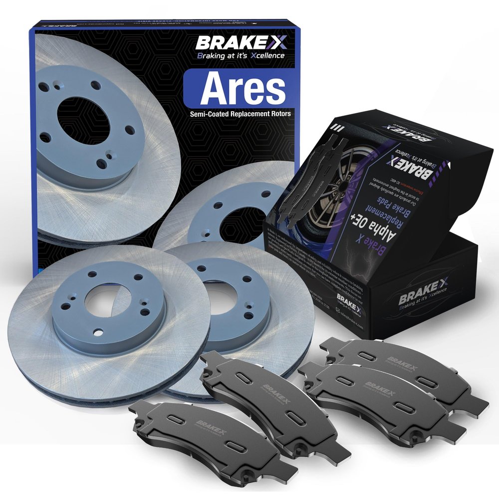 Brake X Rear Brake Pads and Rotors Kit replacement for 2014-2016 KIA SOUL | ARES Semi Coated Rotors and Alpha Ceramic Brake Pads