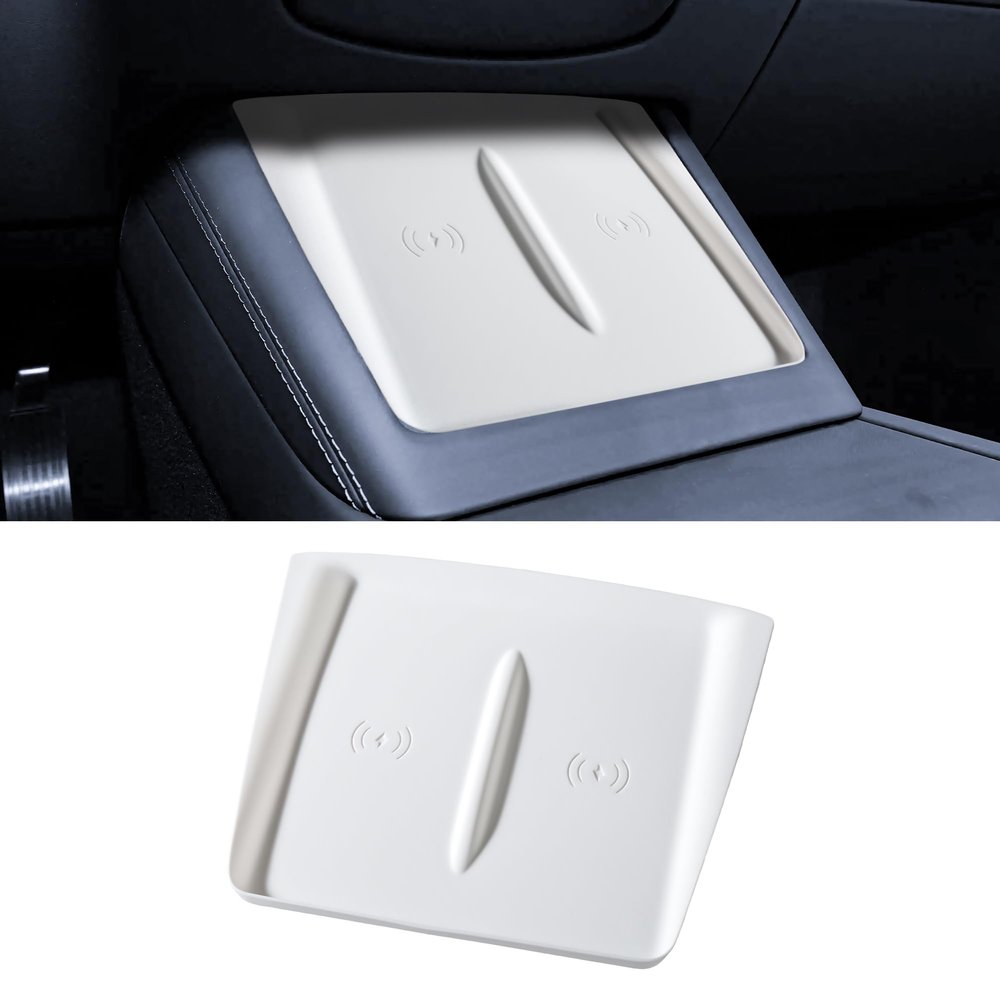Tinlucys Center Console Wireless Charging Mat Designed for Tesla Model 3 Highland 2024-2027,Center Console Interior Accessories for Tesla Model 3 White