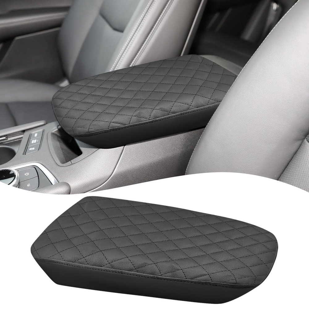 QianBao Compatible with Cadillac XT5 2017 2018 2019 2020 2021 2022 2023 2024 2025 Leather Armrest Box Center Console Cover Middle Console Cover Protector Black Stitches