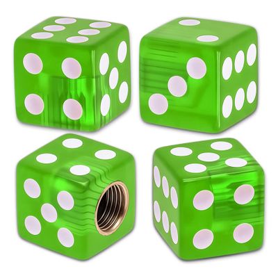 YUPIKJI 4PCS Dice Style Tire Valve Stem Caps, Universal Air Stem Cap, Car Tire Air Caps Covers with O Rubber Ring, Auto Dust Proof Cover Tire Valve Stem Covers for Vehicles (Transparent Grass Green)
